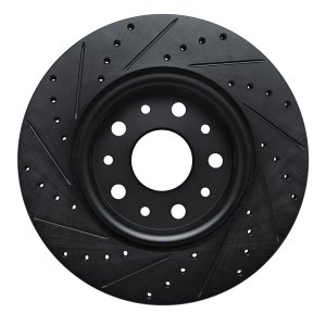 Jeep Wrangler Brake Rotor (1) - Front Right - R1 Concepts - Drilled & Slotted - Black - `18-`25